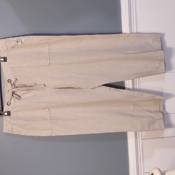 Liz Claiborne Women's Linen Cotton Crop Pants Straight Leg Color Flax Sz 16 NWT - Picture 2 of 14